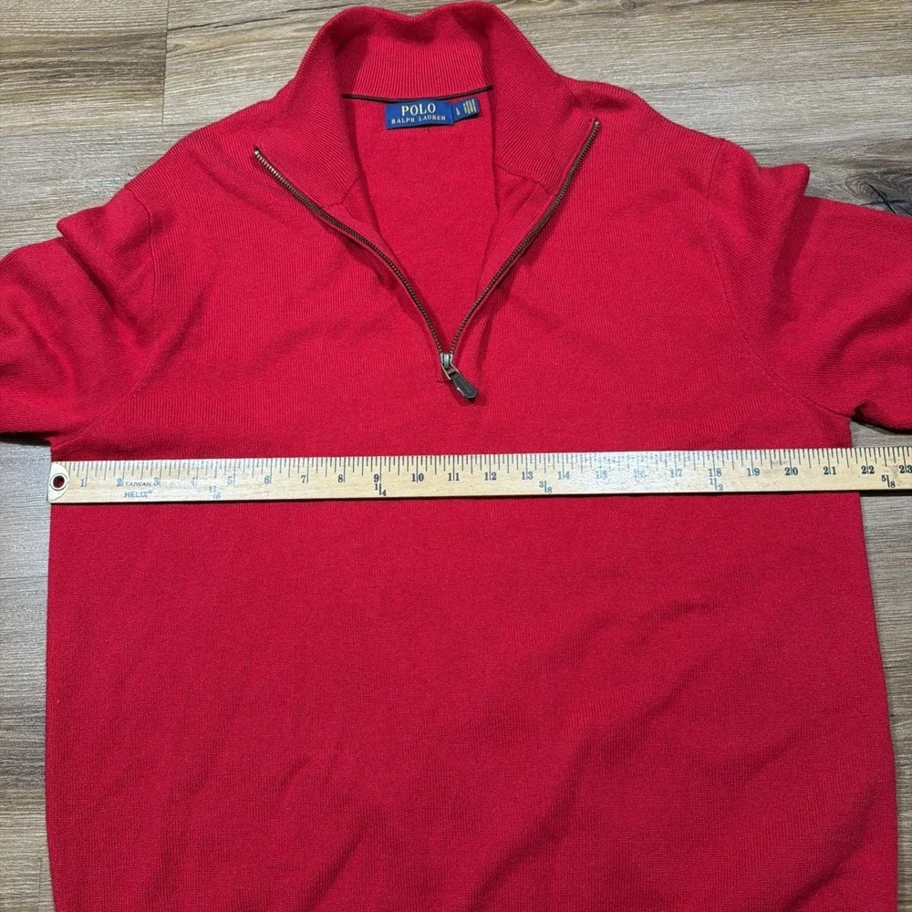 Polo Ralph Lauren Men's LARGE 100% Merino‎ Wool Red Quarter 1/4 Zip Knit Sweater